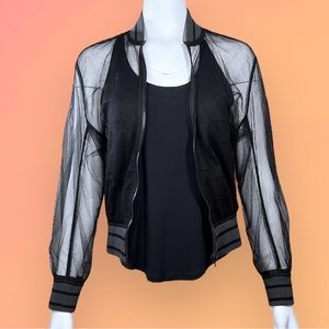 Christian Dior Mesh Bomber Jacket Black with Gray Stripes - Size 38 AUTHENTIC